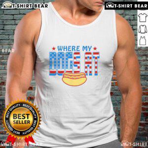 Funny hot dog lover humor tank top featuring playful dogs, perfect for dog enthusiasts and summer wear.