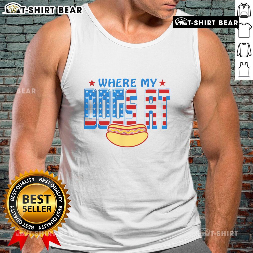 Funny hot dog lover humor tank top featuring playful dogs, perfect for dog enthusiasts and summer wear.