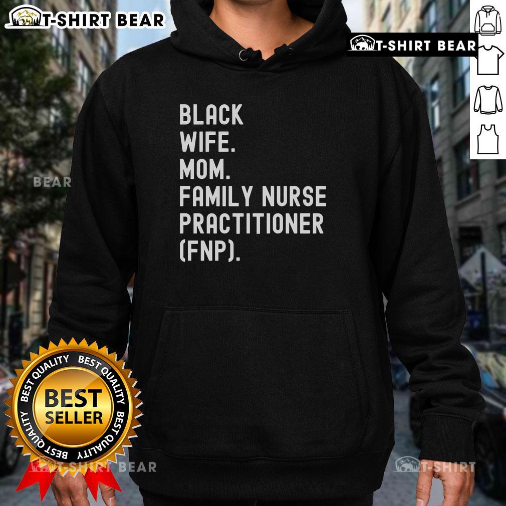 Black wife and mom wearing a Nurse Practitioner FNP hoodie, showcasing family pride and professional identity.