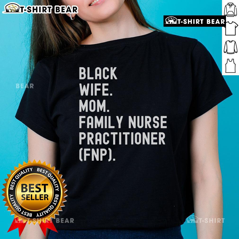 Nice Black wife and mom in a family nurse practitioner tee, showcasing pride in her profession and family life.