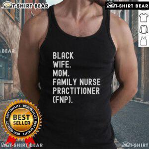 Black wife and mom wearing a nurse practitioner tank top, showcasing family pride and professional identity.