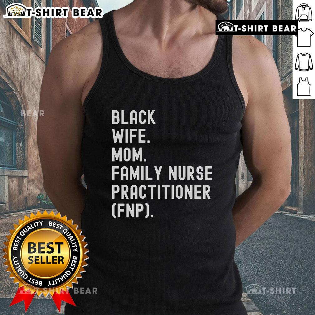 Black wife and mom wearing a nurse practitioner tank top, showcasing family pride and professional identity.