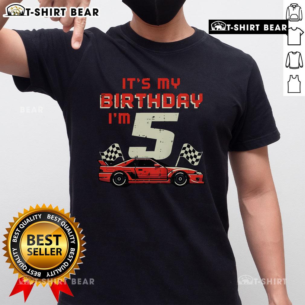 5th birthday t-shirt for a boy featuring a race car design, celebrating 'Nice It's My Birthday I'm 5' theme.
