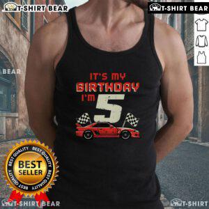 5th birthday tank top with race car design, celebrating a fun birthday for a five-year-old.