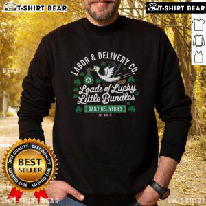 St. Patrick's Day lucky LD nurse sweatshirt featuring shamrock design for labor and delivery professionals.