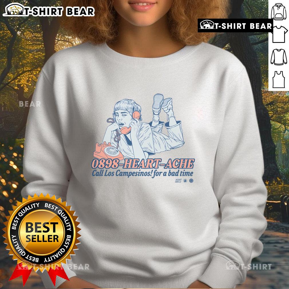 Alt Text: Los Campesinos sweatshirt featuring 'Heartache Call Los Campesinos For A Bad Time' design, cozy and stylish.