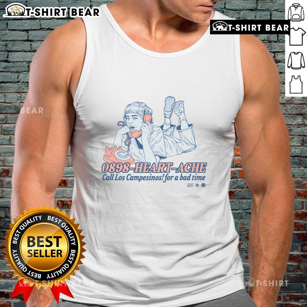 Alt Text: Nice Los Campesinos tank top featuring 'Heartache Call Los Campesinos For A Bad Time' design in vibrant colors.