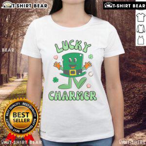 Women's retro Saint Patrick's Day tee featuring a lucky charmer Irish hat design, perfect for festive celebrations.