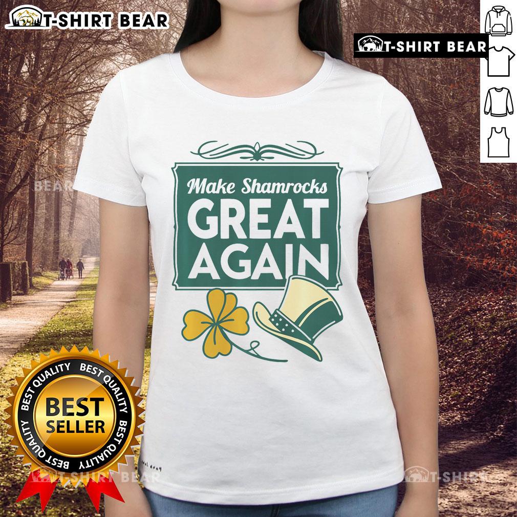 Women's Nice Patriotic Irish tee featuring 'Make Shamrocks Great Again' design, perfect for St. Patrick's Day celebrations.
