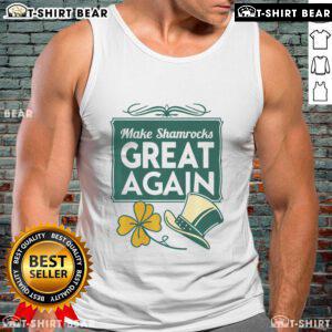 Patriotic Irish tank top featuring 'Make Shamrocks Great Again' slogan with vibrant shamrock graphics.