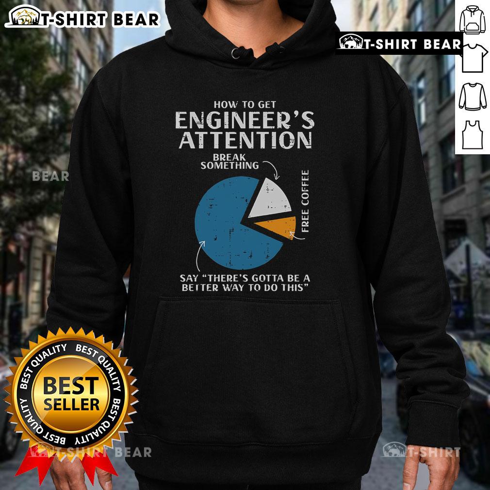 Official How To Get Engineer Attention pie chart hoodie featuring a humorous graphic for tech enthusiasts.