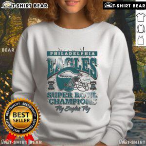Alt Text: Official Philadelphia Eagles Super Bowl LII Champions sweatshirt featuring team logo and championship graphics.