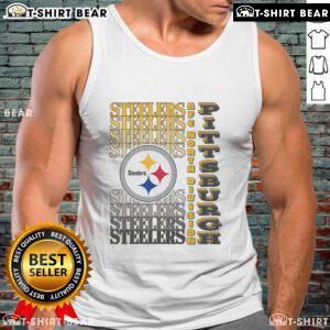 Alt Text: Official Pittsburgh Steelers gradient wordmark tank top featuring bold team colors and logo, perfect for game day.
