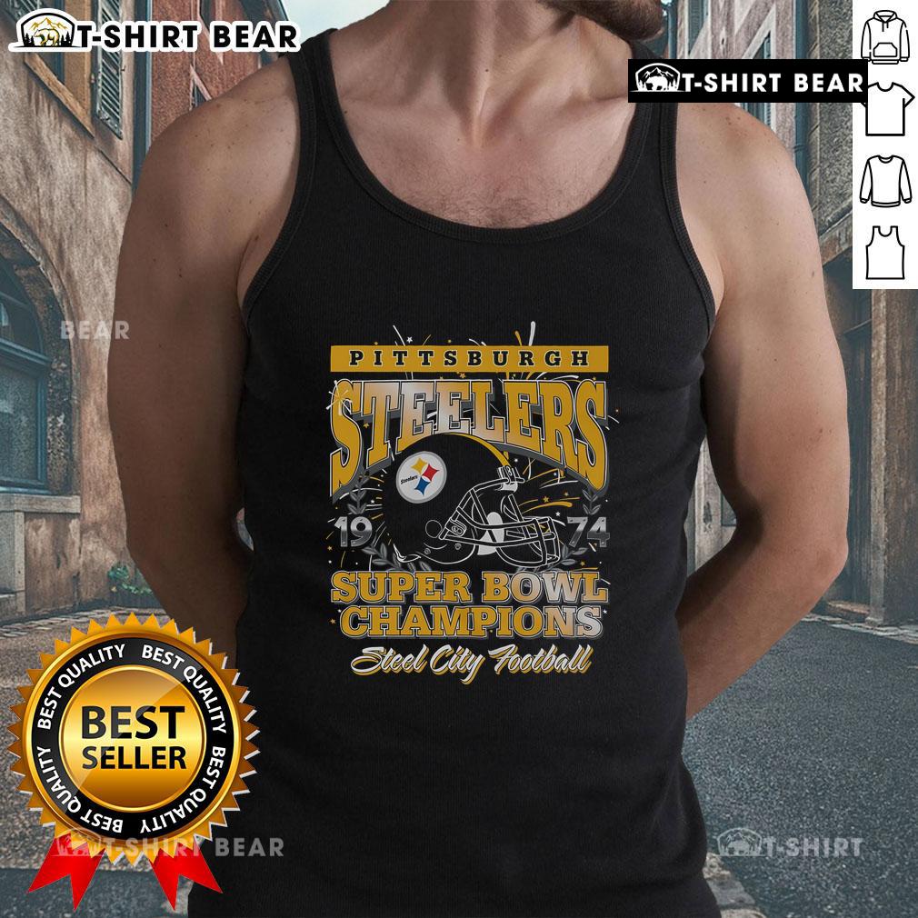 Official Pittsburgh Steelers Super Bowl IX Champions tank top featuring team logo and championship graphics.