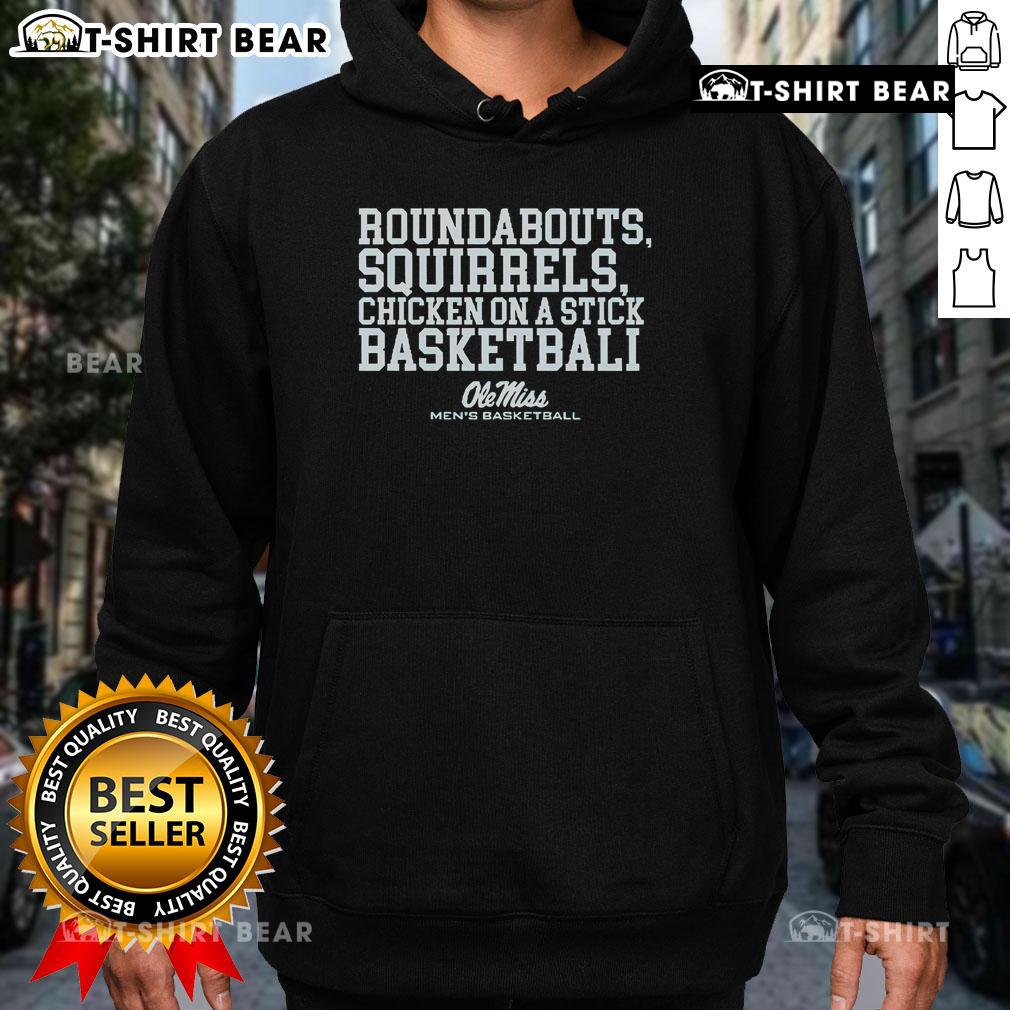 Official Ole Miss Basketball hoodie featuring roundabouts, squirrels, and chicken on a stick design, perfect for fans.