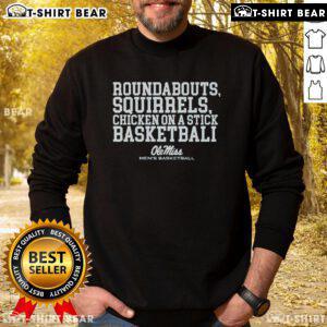 Official Ole Miss basketball sweatshirt featuring roundabouts, squirrels, and chicken on a stick design.