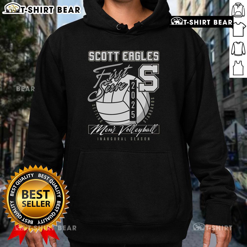 Official Scott Men's Volleyball First Serve 2025 Hoodie in navy, showcasing sporty design for volleyball enthusiasts.