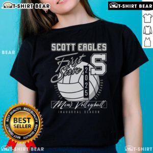 Official Scott Men's Volleyball First Serve 2025 Ladies Tee featuring dynamic design and vibrant colors for fans.