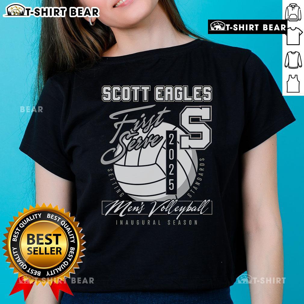 Official Scott Men's Volleyball First Serve 2025 Ladies Tee featuring dynamic design and vibrant colors for fans.