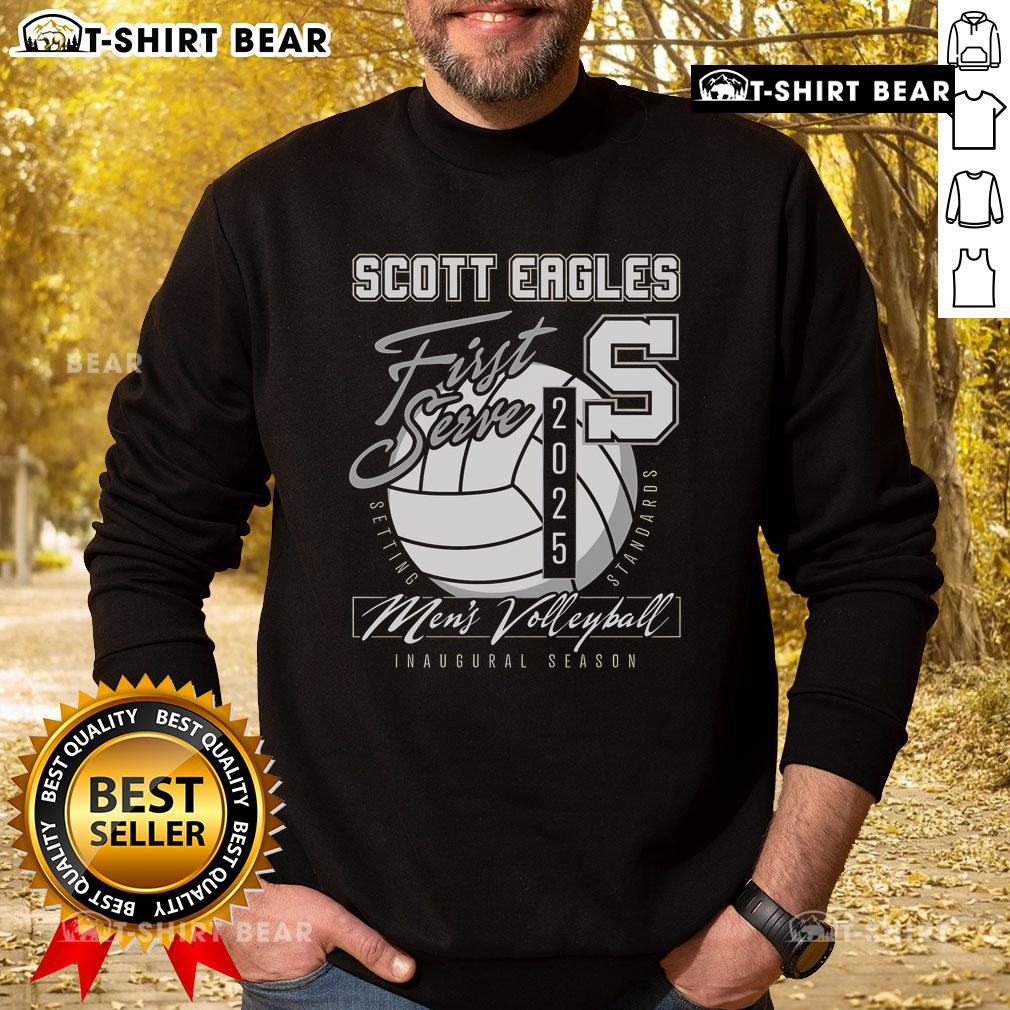 Official Scott Men's Volleyball First Serve 2025 Sweatshirt in navy, featuring logo and sporty design for fans.