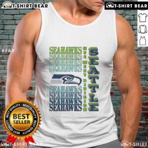 Official Seattle Seahawks gradient wordmark tank top featuring team colors and logo, perfect for sports fans.