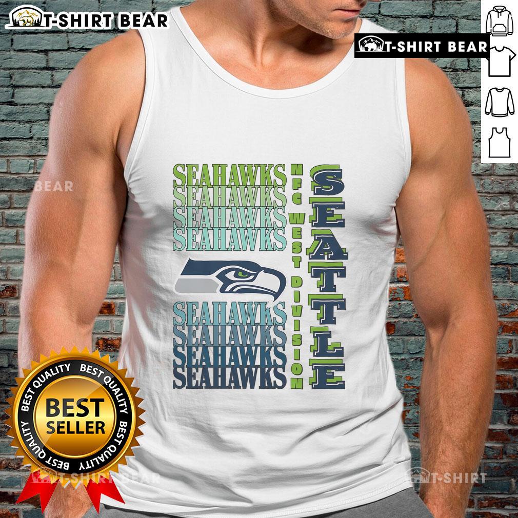 Official Seattle Seahawks gradient wordmark tank top featuring team colors and logo, perfect for sports fans.