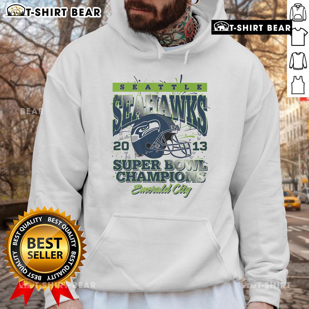 Alt Text: Official Seattle Seahawks Super Bowl XLVIII Champions hoodie featuring team colors and logo, perfect for fans.