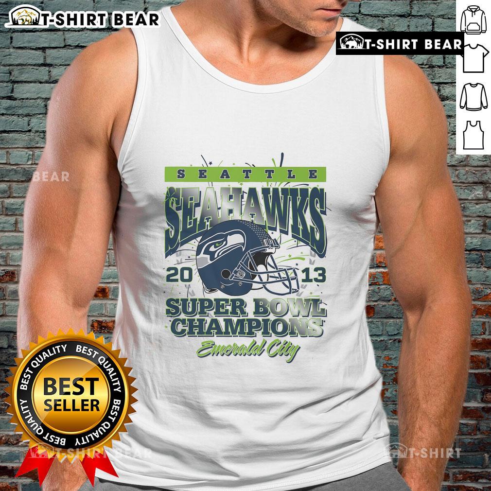 Official Seattle Seahawks Super Bowl XLVIII Champions tank top showcasing team logo and championship design.