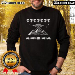 Official UFO Pyramid Space Invader sweatshirt featuring a bold alien graphic, perfect for sci-fi and UFO enthusiasts.