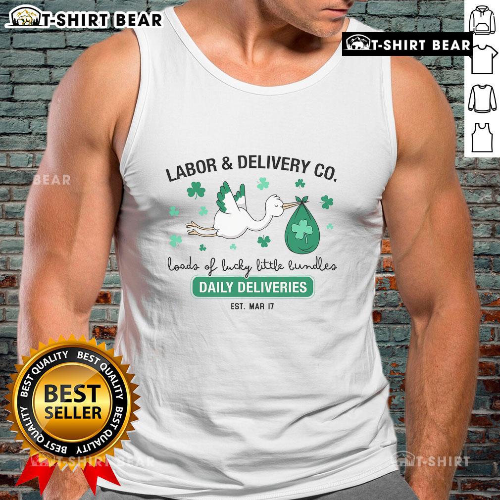 St. Patrick's Day Lucky LD Nurse Shamrock Tank Top featuring vibrant green design for labor and delivery professionals.