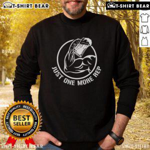 Premium Beer Gym sweatshirt featuring 'Just One More Rep' slogan, perfect for fitness enthusiasts and beer lovers.