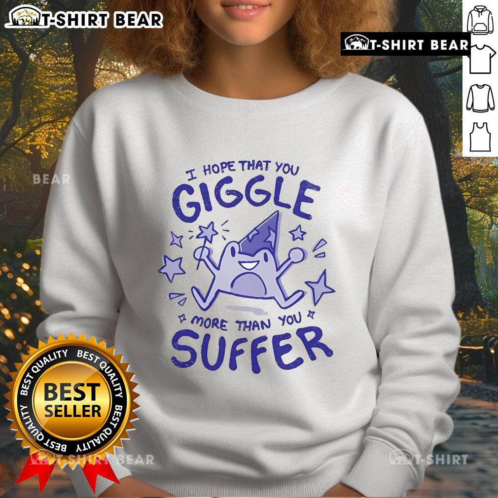 Frog witch sweatshirt with 'I hope you giggle more than you suffer' design, perfect for cozy, whimsical fashion.