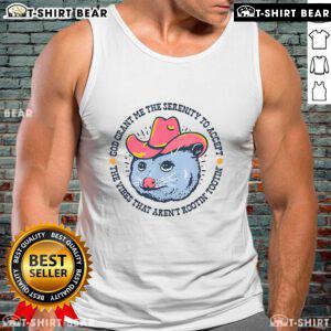 Trendy opossum tank top featuring the phrase 'Accept the Vibes That Aren't Rootin' Tootin' Funny' for casual wear.