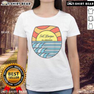 Sunset over Gulf of Mexico at Fort Morgan, Alabama, featured on a ladies tee souvenir shirt.