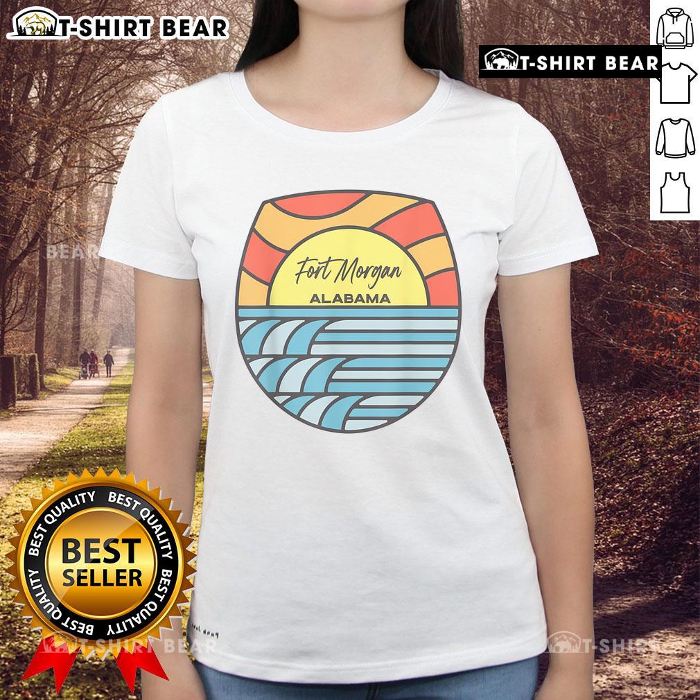Sunset over Gulf of Mexico at Fort Morgan, Alabama, featured on a ladies tee souvenir shirt.