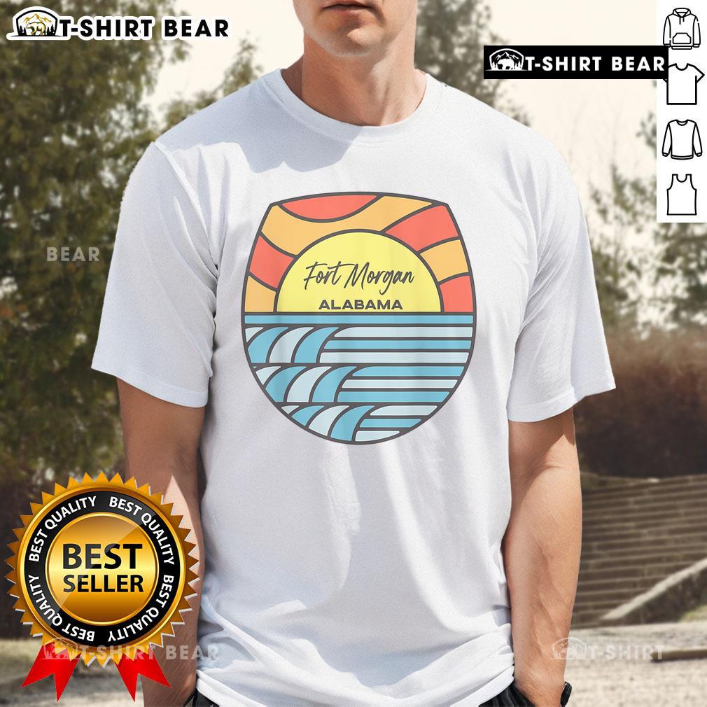 Top Fort Morgan Alabama Gulf of Mexico sunset souvenir T-shirt featuring vibrant colors and a beachy design.