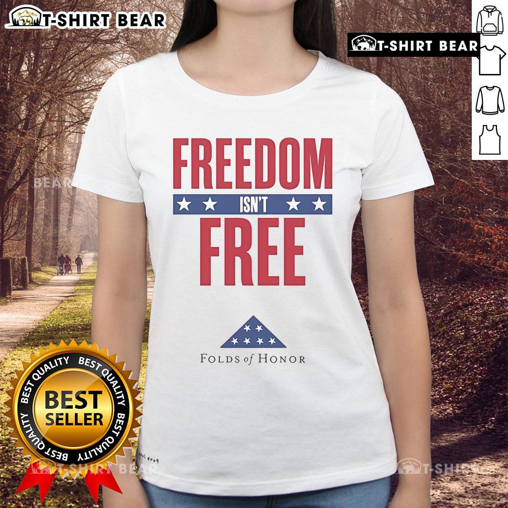 Top Freedom Isn't Free Folds of Honor tee from The Dan Bongino Show, perfect for ladies supporting veterans.