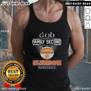 Top God First Family Second Then Clemson Tigers Basketball Tank Top design featuring vibrant team colors and graphics.