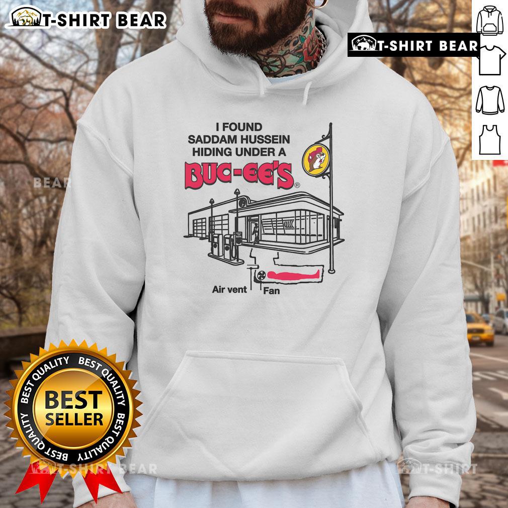 Stylish 'Top I Found Saddam Hussein' hoodie design featuring bold text and a unique graphic for casual wear.