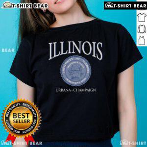 Alt Text: Top Illinois Fighting Illini ladies tee featuring vibrant colors and team logo, perfect for Urbana-Champaign fans.