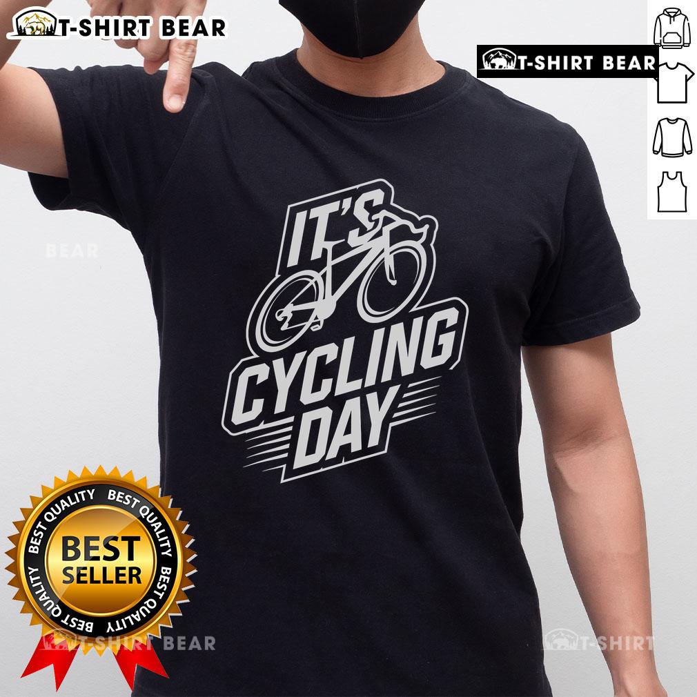 Top It's Cycling Day T-Shirt featuring cyclist accessories, perfect for biking enthusiasts and cycling events.