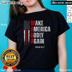 Top Jesus Make America Godly Again Christian Ladies Tee for patriotic women, featuring a bold faith-inspired design.