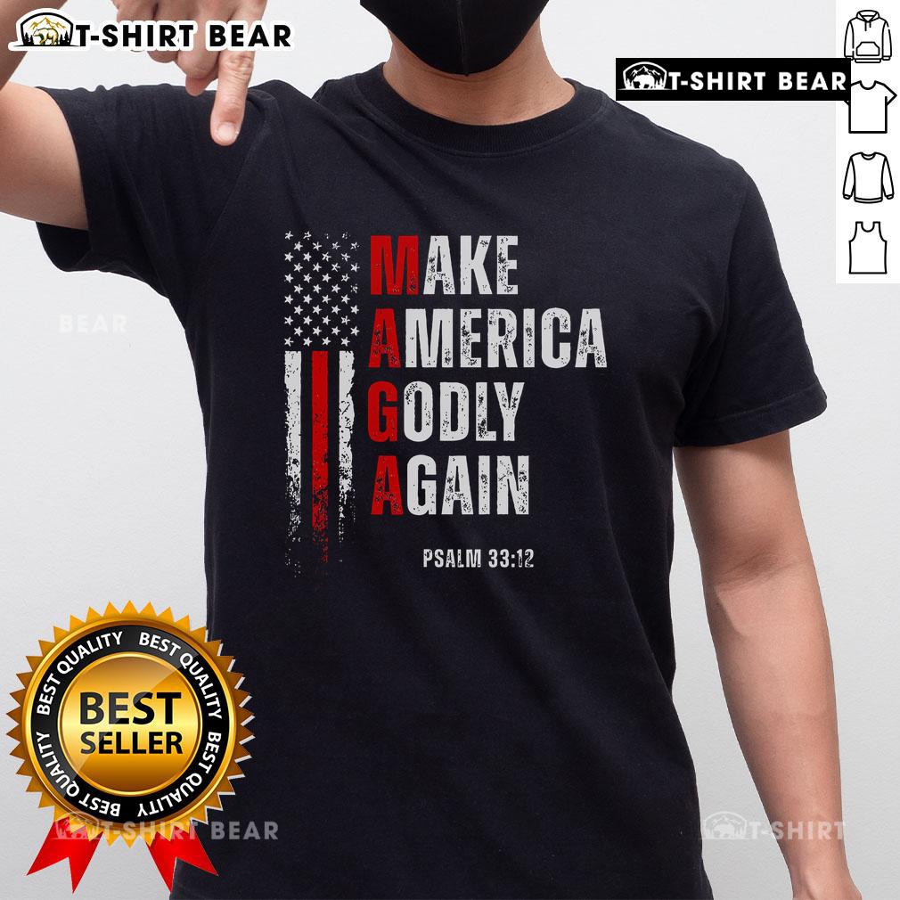 Top Jesus Make America Godly Again T-Shirt for American Patriots, featuring a bold Christian message and patriotic design.