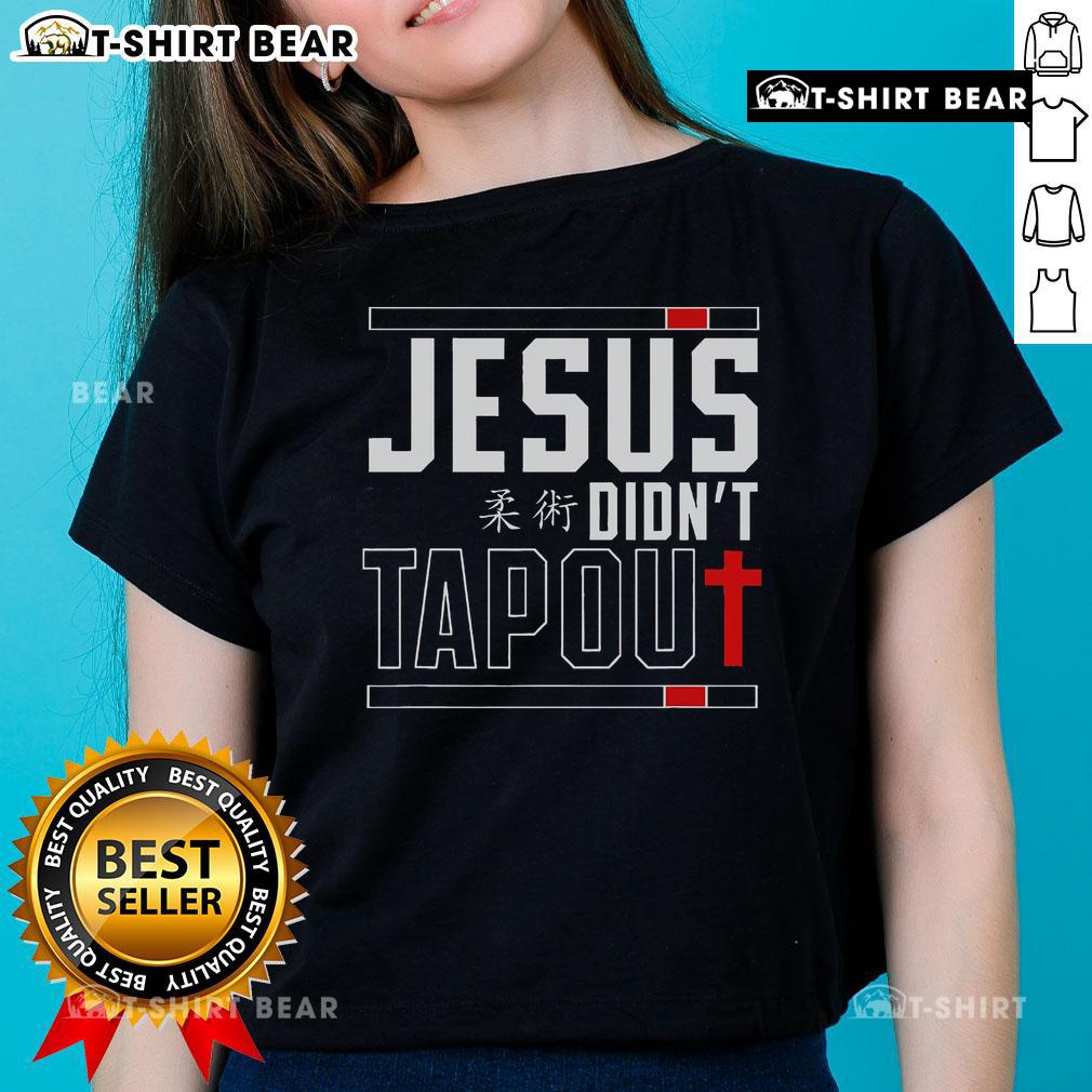 Top Jiu Jitsu Jesus tee for women featuring 'Jesus Didn't Tap Out' design, perfect for faith and martial arts enthusiasts.