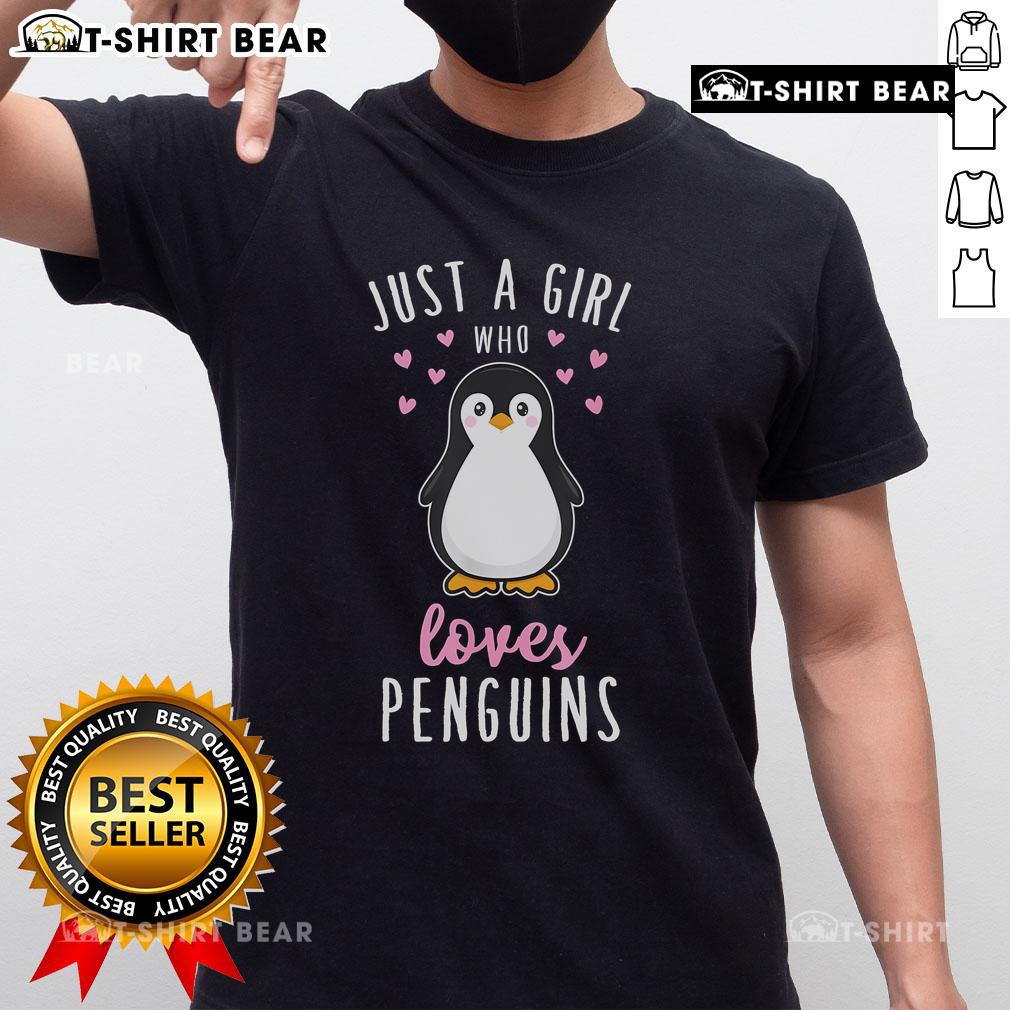 Top Just A Girl Who Loves Penguins T-Shirt featuring a cute penguin graphic on a stylish women's tee.