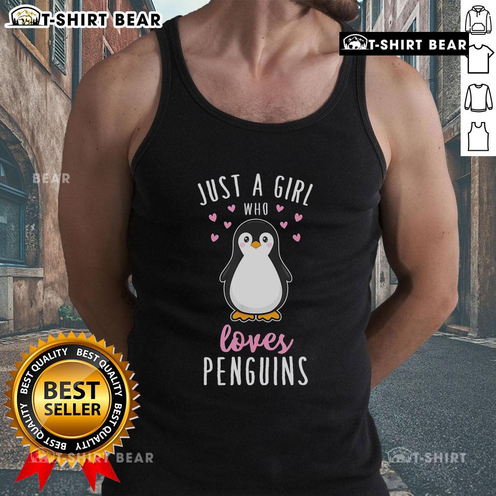 Top Just A Girl Who Loves Penguins Tank Top featuring a cute penguin graphic on a stylish tank for casual wear.