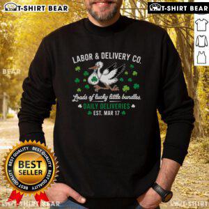 Alt Text: Top Labor and Delivery St. Patrick's Day sweatshirt featuring festive green design and playful shamrock graphics.