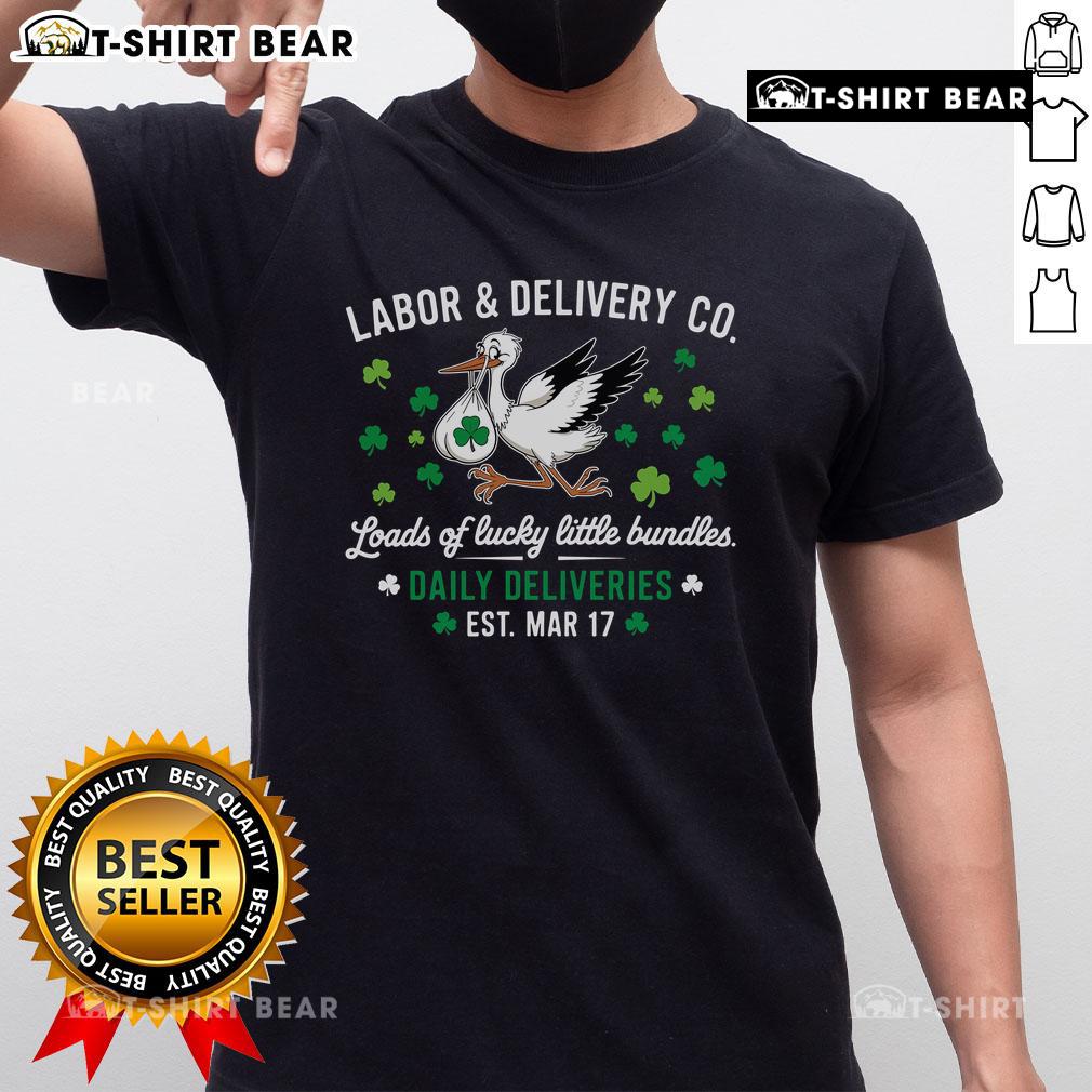 Top Labor and Delivery St. Patrick's Day T-Shirt featuring festive green design for expectant mothers celebrating.