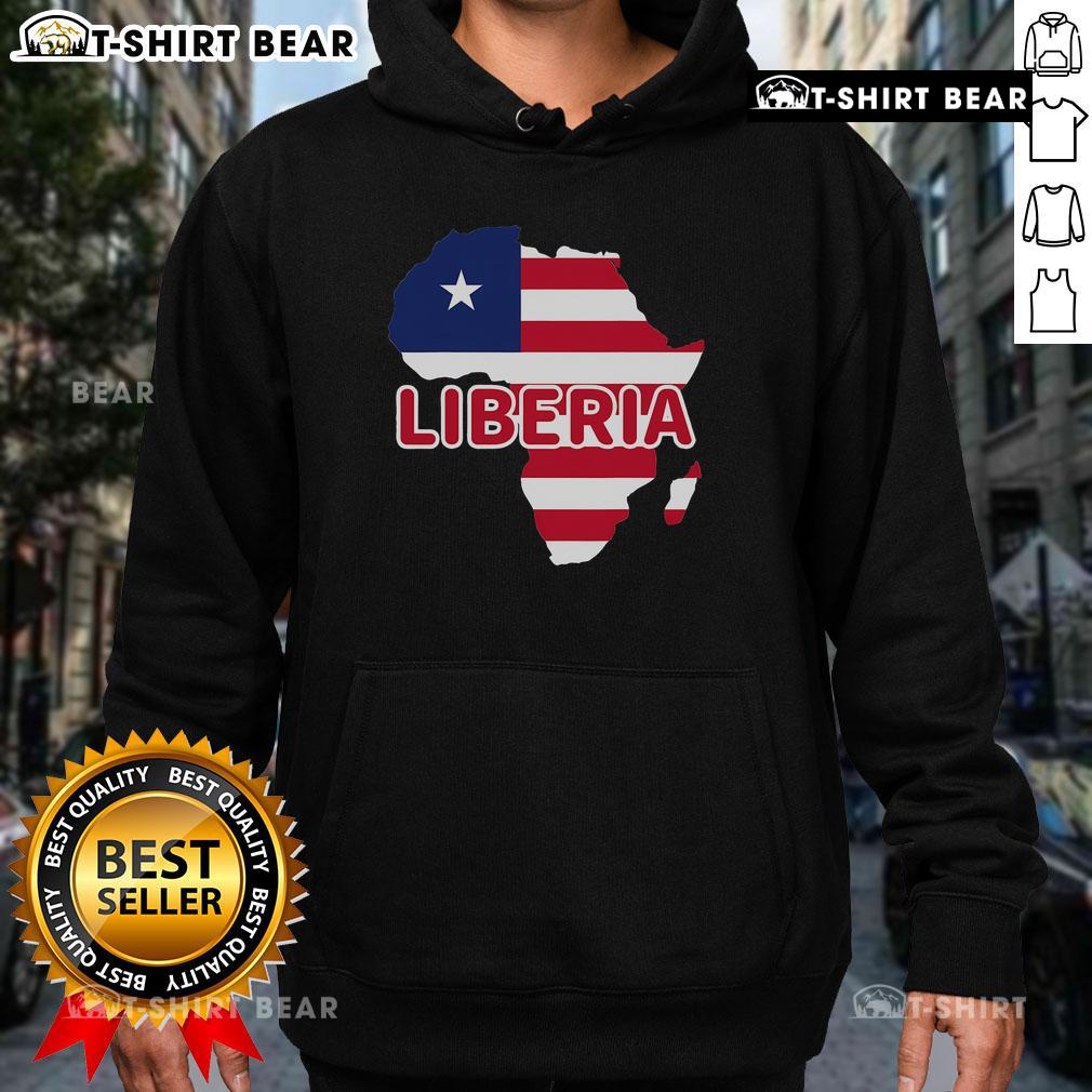Top Liberia hoodie featuring the Liberian pride flag and map of Africa, showcasing vibrant colors and cultural heritage.