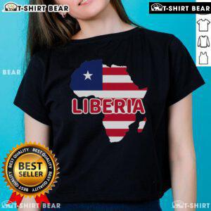 Top Liberia Liberian Pride Flag Map Africa Ladies Tee featuring vibrant colors and a stylish design for proud Liberians.